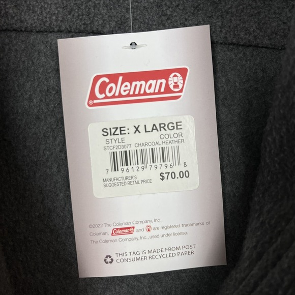 Coleman Mens Polar Fleece Shirt Jacket Size XL Gray Button Front Chest Pockets - Picture 5 of 8